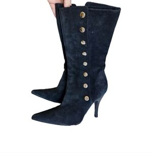 Steve Madden Black Suede Mid-Calf Pointed Toe Heeled Boots